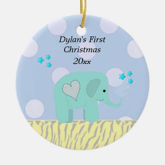 Blue Elephant Baby's First Christmas Keramik Ornament (Vorne)