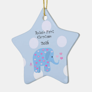 Blue Elephant Baby's First Christmas Keramikornament