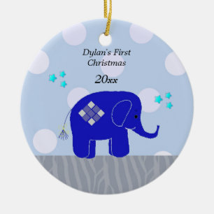 Blue Elephant Baby's First Christmas Keramikornament