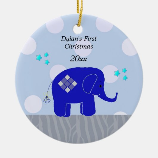 Blue Elephant Baby's First Christmas Keramikornament (Vorne)