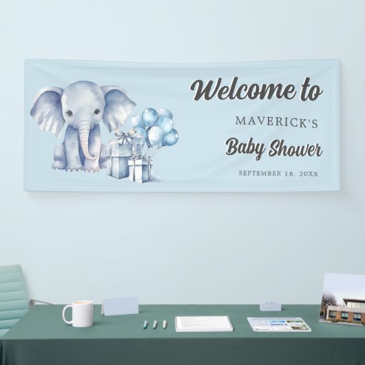 Blue Elephant & Balloon Baby Dusche Banner (Messe)
