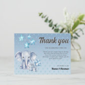 Blue Elephant & Balloon Baby Dusche Dankeskarte (Stehend Vorderseite)