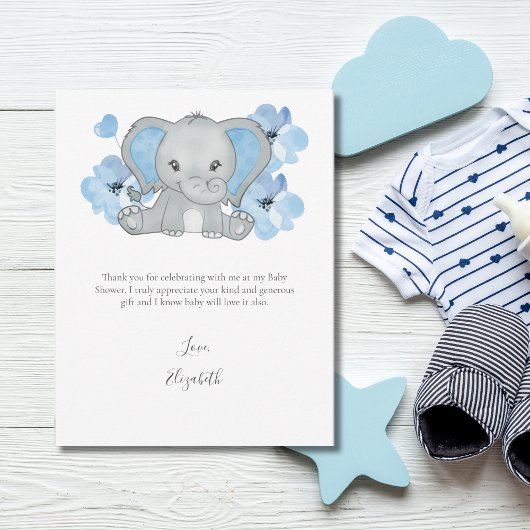 Blue Elephant Balloon Blume Baby Boy Baby Dusche Dankeskarte