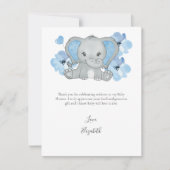 Blue Elephant Balloon Blume Baby Boy Baby Dusche Dankeskarte (Vorderseite)