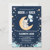 Blue Elephant Balloon Moon & Back Boy Baby Dusche Einladung (Vorderseite)