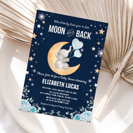 Blue Elephant Balloon Moon & Back Boy Baby Dusche Einladung