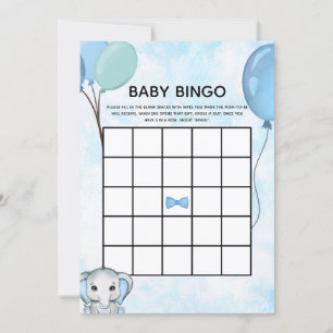 Blue Elephant Balloons Baby Shower Baby Bingo Card Einladung