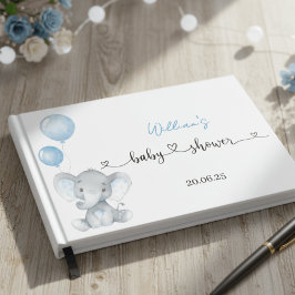 Blue Elephant Balloons Foil Baby Shower Guest Book Gästebuch