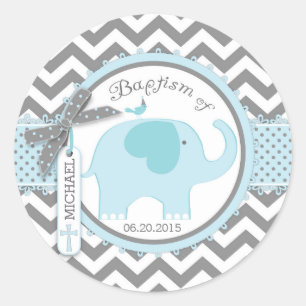 Blue Elephant Bird und Zickzack Print Baptisse Runder Aufkleber
