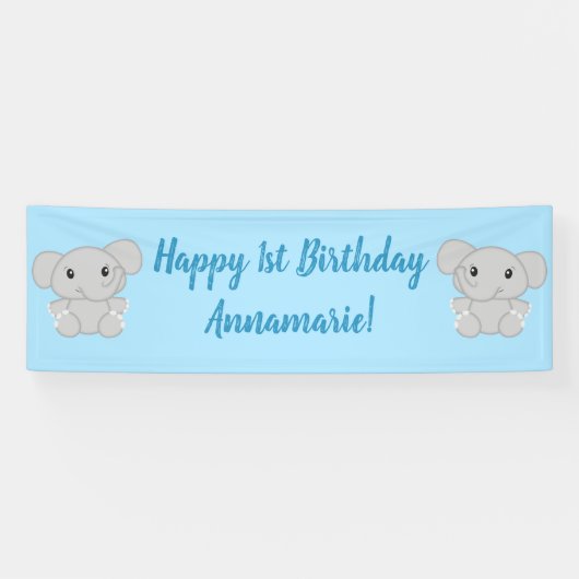 Blue Elephant Birthday Party Banner (Horizontal)