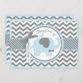 Blue Elephant Bow Krawatte und Zickzack Print Tauf Einladung (Vorne/Hinten)