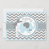 Blue Elephant Bow Krawatte Zickzack Print Baby Dus Einladung (Vorderseite)