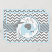 Blue Elephant Bow Krawatte Zickzack Print Baby Dus Einladung (Vorne/Hinten)