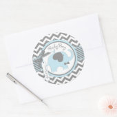 Blue Elephant Bow-Krawatte Zickzack Print Baby Dus Runder Aufkleber (Umschlag)