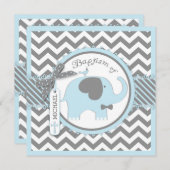 Blue Elephant Bow Krawatte Zickzack Print Taufe Einladung (Vorne/Hinten)