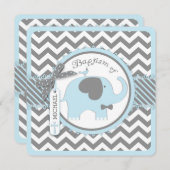 Blue Elephant Bow Krawatte Zickzack Print Taufe Einladung (Vorne/Hinten)