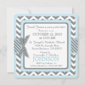 Blue Elephant Bow Krawatte Zickzack Print Taufe Einladung (Rückseite)