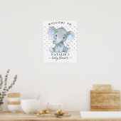Blue Elephant Boy Baby Dusche Begrüßungszeichen Poster (Küche)