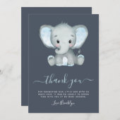 Blue Elephant Boy Baby Dusche Dankeskarte (Vorne/Hinten)