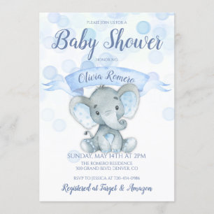 Blue Elephant Boy Baby Dusche Einladung