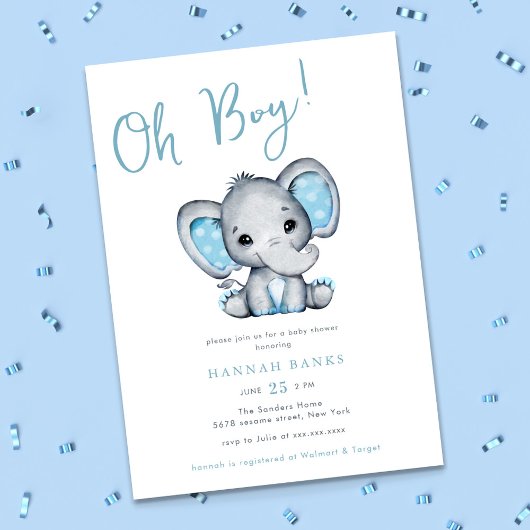 Blue Elephant Boy Baby Dusche Einladung