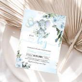 Blue Elephant Boy Baby Dusche Einladung