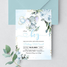 Blue Elephant Boy Baby Dusche Einladung