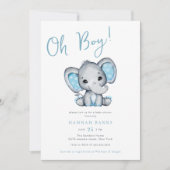 Blue Elephant Boy Baby Dusche Einladung (Vorderseite)