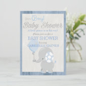 Blue Elephant Boy Baby Dusche Land Einladung (Stehend Vorderseite)
