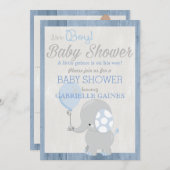 Blue Elephant Boy Baby Dusche Land Einladung (Vorne/Hinten)