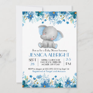 Blue Elephant Boy Baby Dusche Sprinkle Einladung