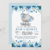 Blue Elephant Boy Baby Dusche Sprinkle Einladung (Vorne/Hinten)