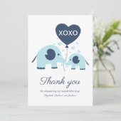 Blue Elephant Boy Baby Dusche Vielen Dank Dankeskarte (Stehend Vorderseite)