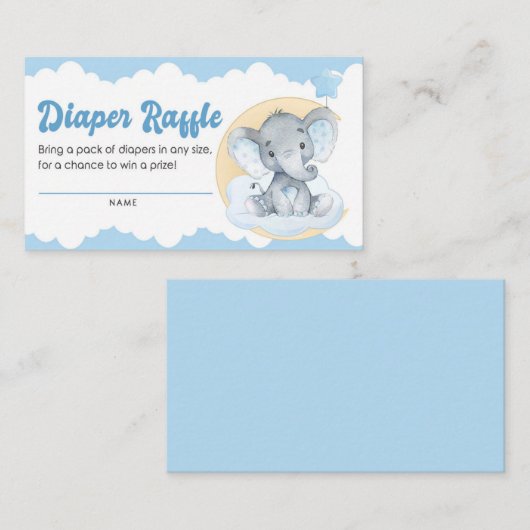Blue Elephant Boy Baby Shower Diaper Raffle Ticket Begleitkarte (Vorne/Hinten)