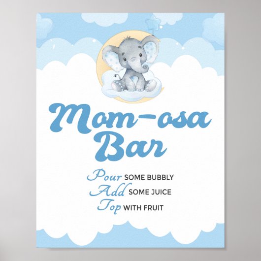 Blue Elephant Boy Baby Shower Momosa Bar Sign Poster (Vorne)