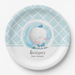 Blue Elephant Boy Baby Shower Paper Plate Pappteller
