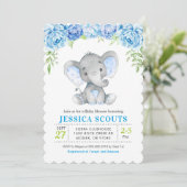Blue Elephant Boy Baby Shower Sprinkle Einladung (Stehend Vorderseite)
