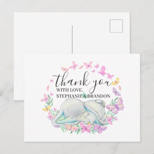 Blue Elephant Butterfets Danke Karte (Vorne/Hinten)