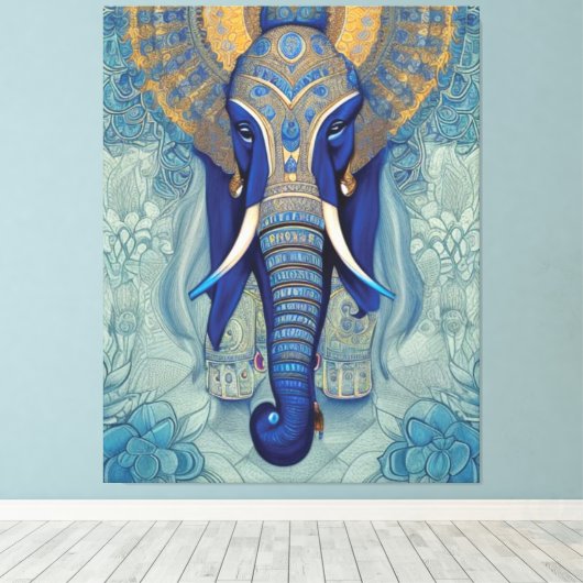 Blue Elephant Canvas Print Leinwanddruck (Insitu (Holzboden))