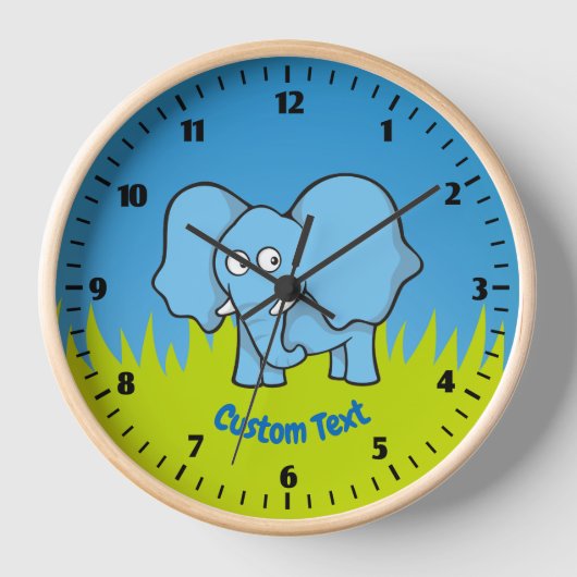 Blue Elephant Cartoon Clock Uhr (Vorderseite)