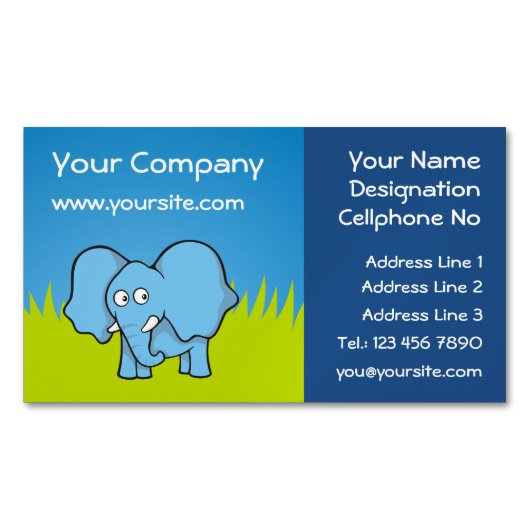 Blue Elephant Cartoon Magnetic Business Card Magnetische Visitenkarte (Vorderseite)