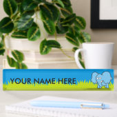 Blue Elephant Cartoon Namensplakette