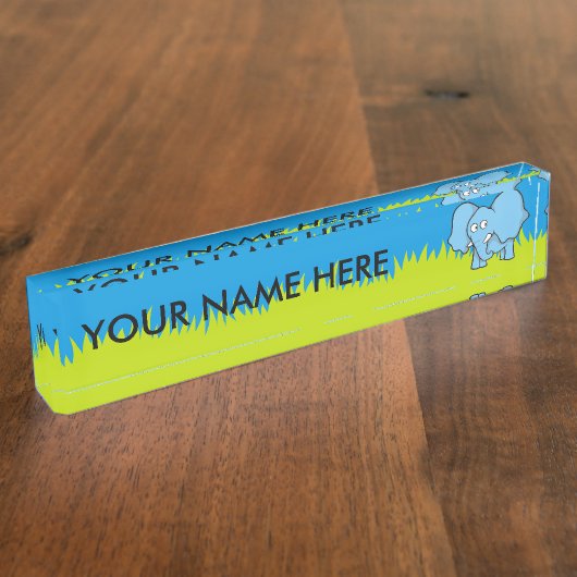Blue Elephant Cartoon Namensplakette (Seite)