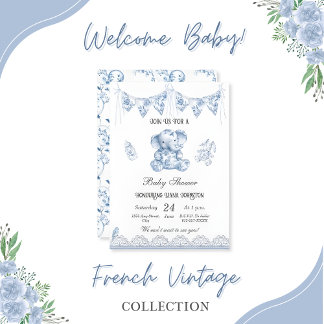 Blue Elephant Chinoiserie-Baby Dusche Einladung