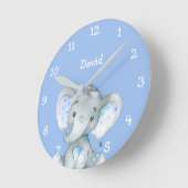 Blue Elephant Cute Baby Boy Name Personalized Runde Wanduhr (Winkel)