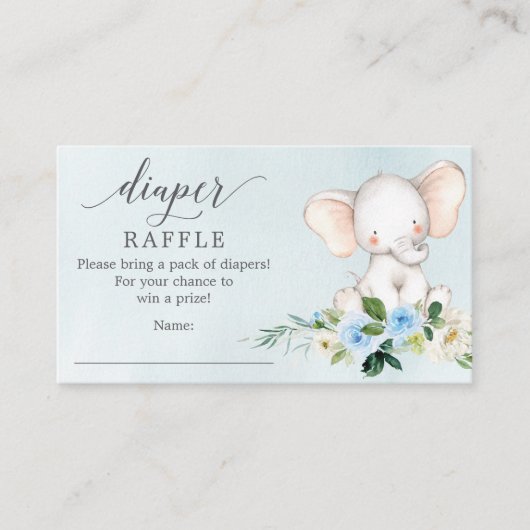 Blue Elephant Diaper Raffle Baby Duschkarte Begleitkarte (Vorderseite)