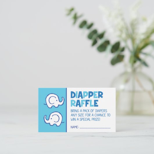 Blue Elephant Diaper Raffle Ticket Begleitkarte (Stehend Vorderseite)