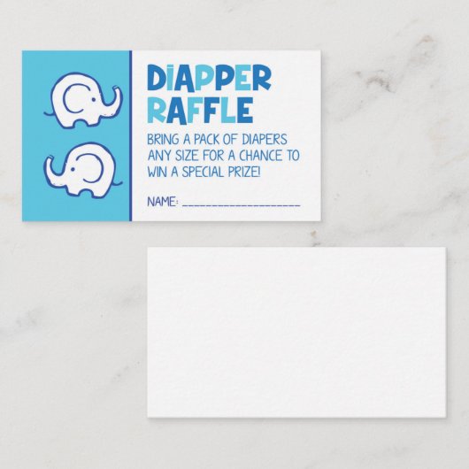 Blue Elephant Diaper Raffle Ticket Begleitkarte (Vorne/Hinten)