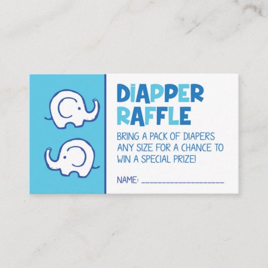 Blue Elephant Diaper Raffle Ticket Begleitkarte (Vorderseite)