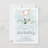 Blue Elephant Einladungskarte zum ersten Geburtsta Einladung (Vorderseite)